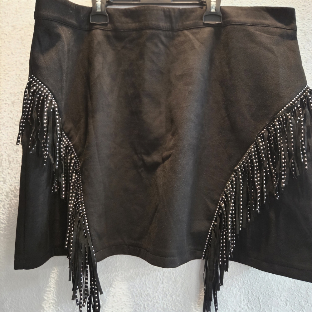 SHEIN Black Studded Fringe Mini Skirt